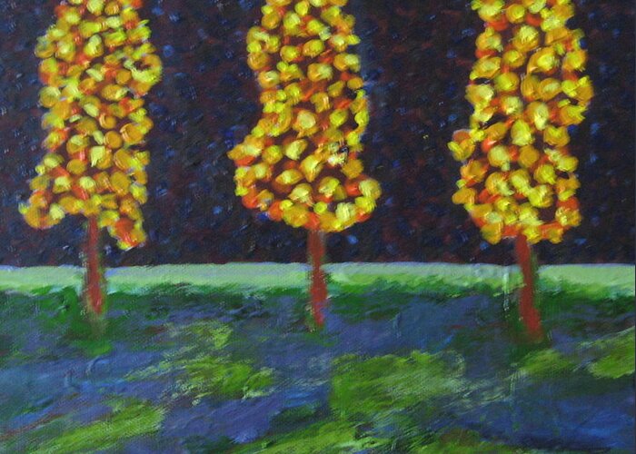 Yellow Greeting Card featuring the painting Those Trees I Always See #8 by Edy Ottesen
