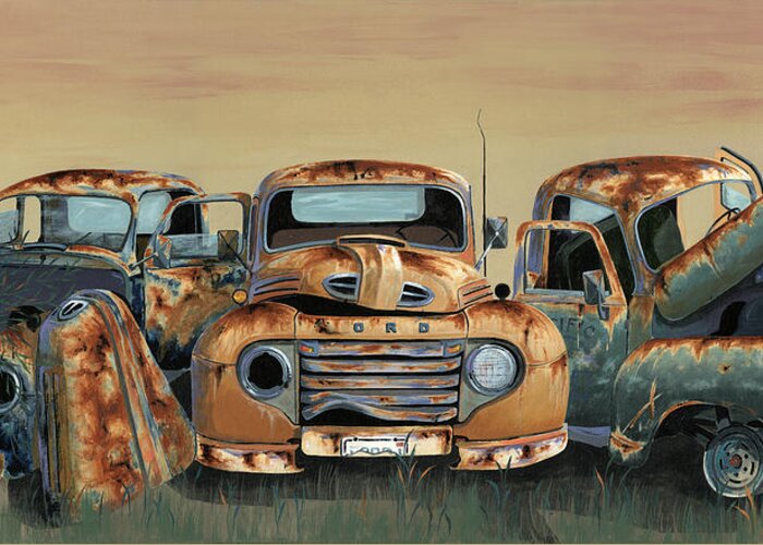 Truck Greeting Card featuring the painting Three Amigos by John Wyckoff