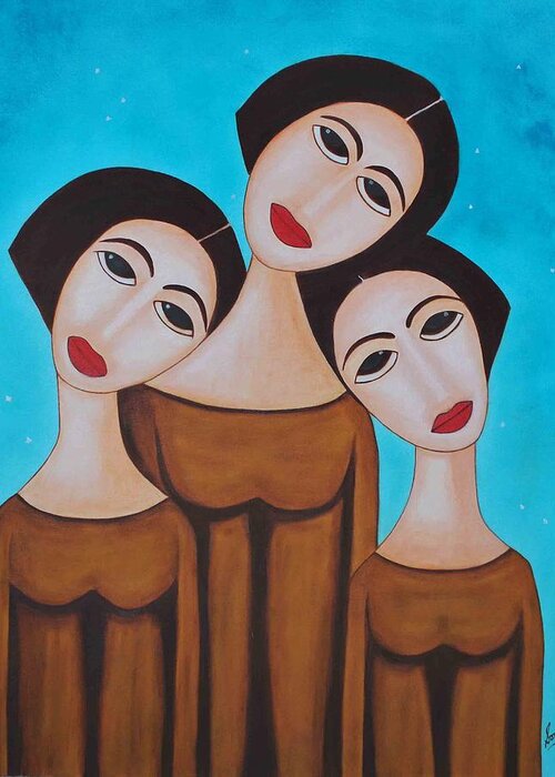 Oil Greeting Card featuring the painting Three Angels by Sonali Kukreja