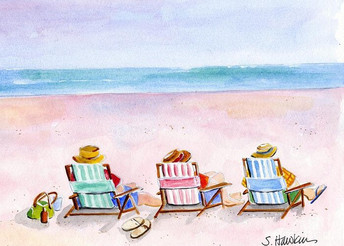 Watercolor Greeting Card featuring the painting Three Beach Amigos by Sheryl Heatherly Hawkins