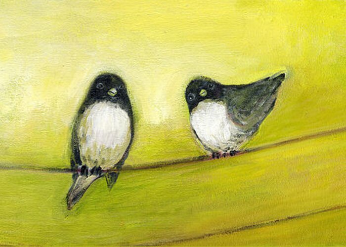 Bird Greeting Card featuring the painting Three Birds on a Wire No 2 by Jennifer Lommers
