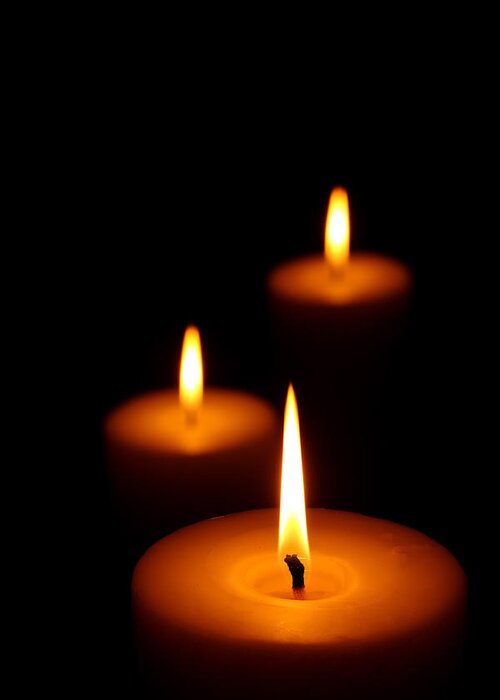 Candle Greeting Card featuring the photograph Three Burning candles by Johan Swanepoel