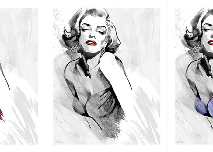 Marilyn Greeting Card featuring the painting Three Faces Of Marilyn by Ellie Rahim