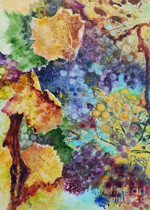 Leaves Greeting Card featuring the painting Three Leaves by Karen Fleschler