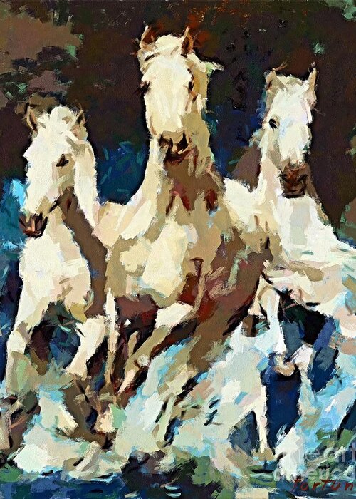Animal Greeting Card featuring the painting Three Lipizzans by Dragica Micki Fortuna