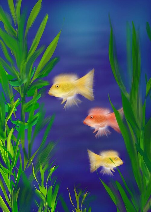 Tropical Fish Greeting Card featuring the digital art Three little fish by Christine Fournier