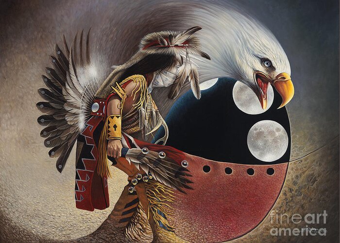 Native-american Greeting Card featuring the painting Three Moon Eagle by Ricardo Chavez-Mendez
