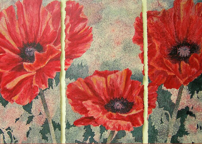 Poppies Greeting Card featuring the painting Three Of A Kind by Carolyn Rosenberger