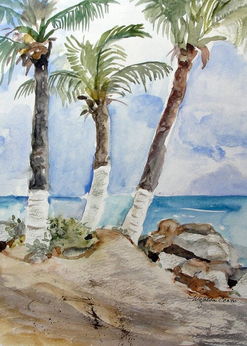 Trees Greeting Card featuring the painting Three Palms by Mafalda Cento