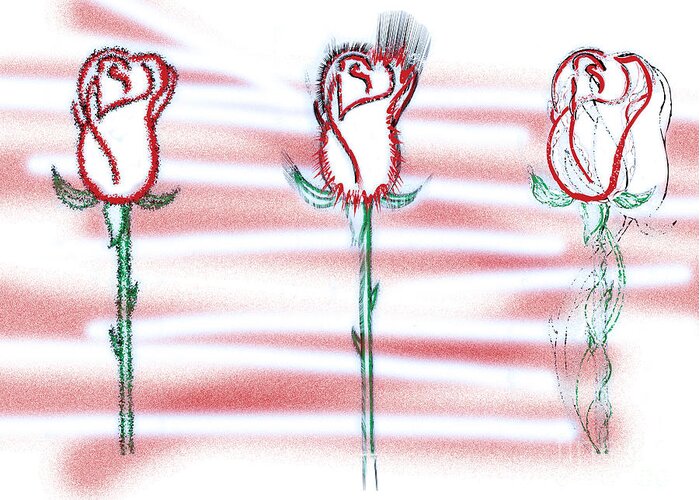 Red Roses Greeting Card featuring the drawing Three Roses by Christine Perry