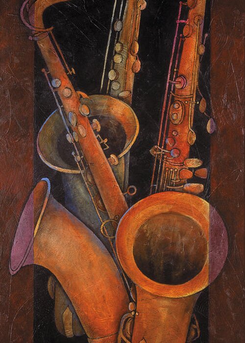 Susanne Clark Greeting Card featuring the painting Three Sax by Susanne Clark