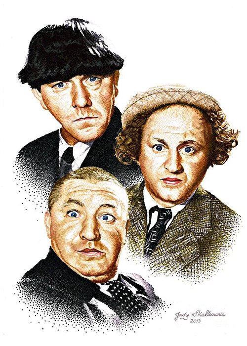 Celebrities Greeting Card featuring the drawing Three Stooges by Judy Skaltsounis