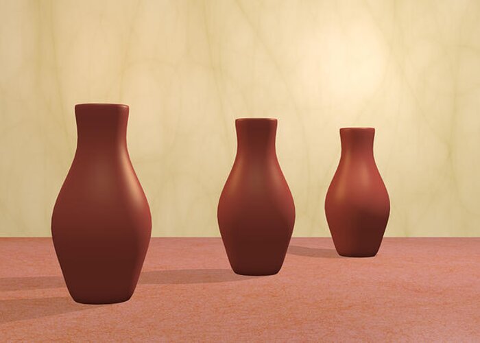 Decorative Greeting Card featuring the digital art Three Vases by Gabiw Art