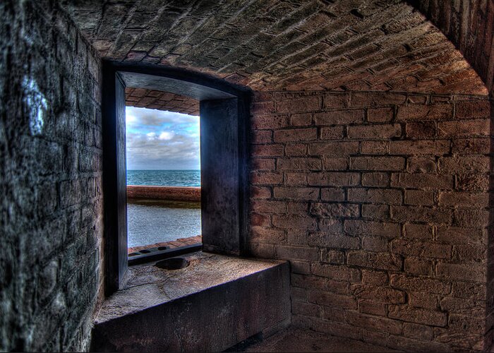 Abstract Greeting Card featuring the photograph Through the fort window by Andres Leon