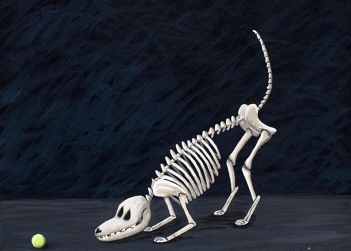 Skeleton Greeting Card featuring the painting Throw The Ball by Kerri Sewolt