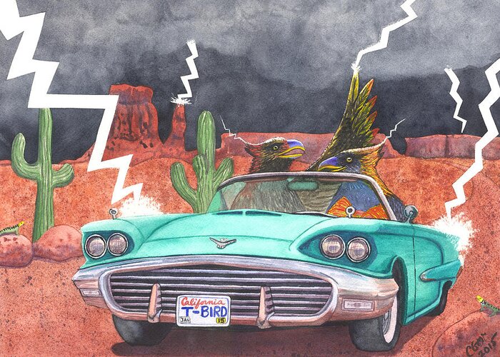 Thunderbird Greeting Card featuring the painting Thunderbirds by Catherine G McElroy