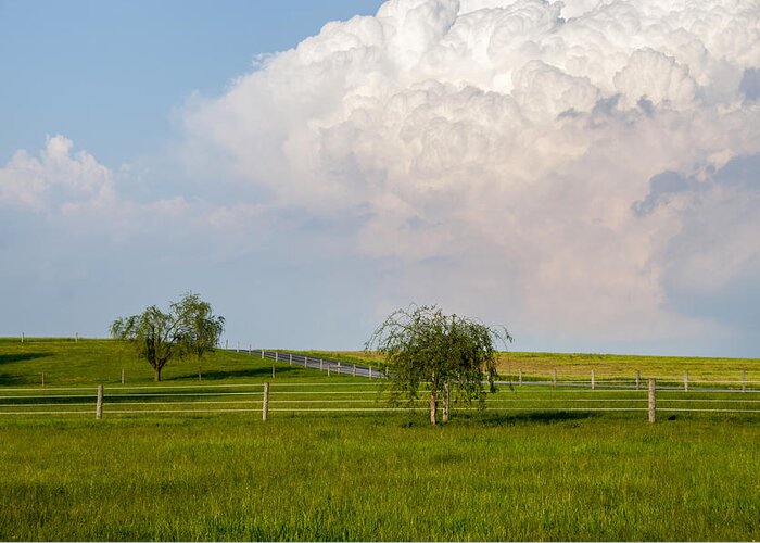 Farm Greeting Card featuring the photograph Thunderhead Over The Pasture by Cathy Kovarik