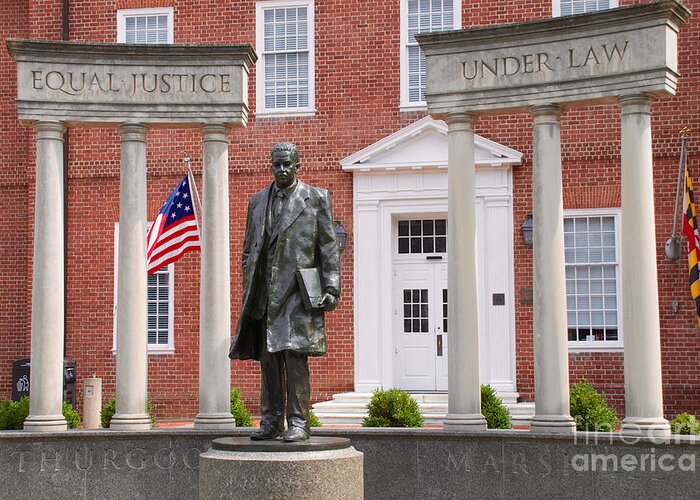 Annapolis Greeting Card featuring the photograph Thurgood Marshall Statue - Equal Justice for All by Mark Dodd
