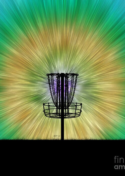 Tie Dye Greeting Card featuring the digital art Tie Dye Disc Golf Basket by Phil Perkins