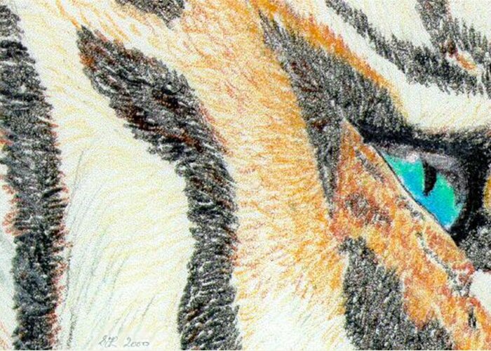 Tiger Greeting Card featuring the drawing Tiger Blue by Stephanie Grant