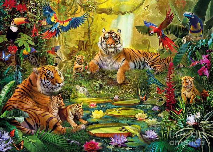 Tiger In The Jungle Greeting Card With Cream Envelope Design The DM Collection 