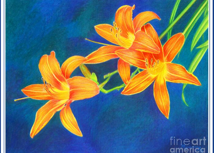 Flora Greeting Card featuring the painting Tiger Lilies by Mariarosa Rockefeller