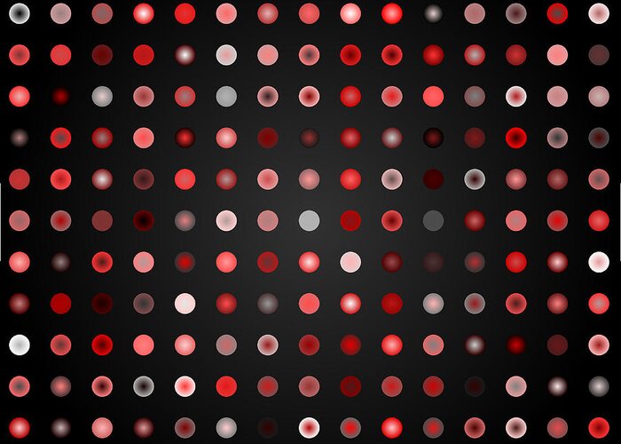 Abstract Digital Algorithm Rithmart Red Bubble Circle Globe Sphere Dark Bright Pale Greeting Card featuring the digital art Tiles.red.1 by Gareth Lewis