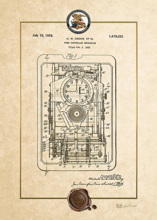 C7 Vintage Patents And Blueprints Greeting Card featuring the digital art Time Controlled Mechanism Vintage Patent Document by Serge Averbukh