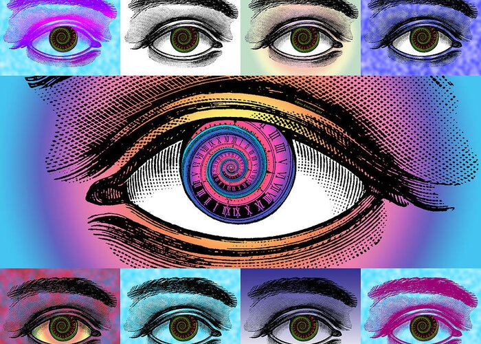 Digital Collage Greeting Card featuring the digital art Time's Eye by Eric Edelman