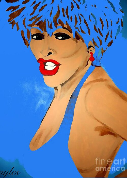 Tina Turner Greeting Card featuring the painting Tina Turner Fierce Blue 2 by Saundra Myles
