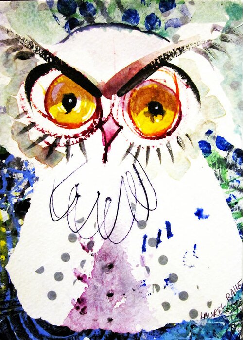 Moon Greeting Card featuring the painting Tipsy Owl by Laurel Bahe