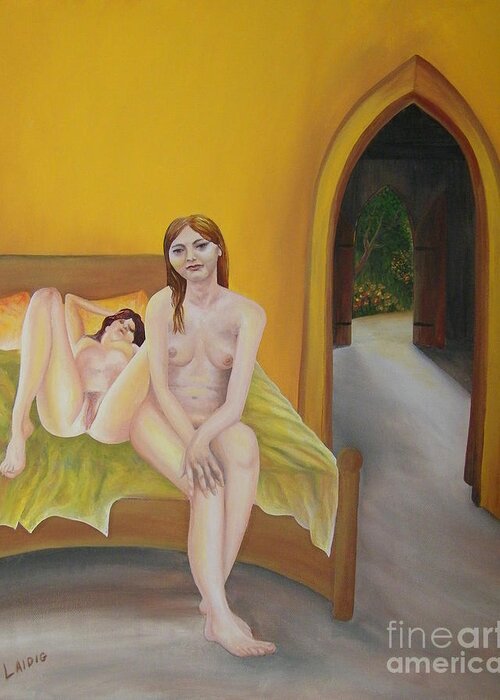 Erotic Art Greeting Card featuring the painting To have lain with Aurora by Aarron Laidig