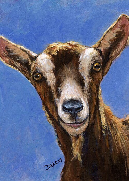 Goats Greeting Card featuring the painting Toggenburg Goat on Blue by Dottie Dracos