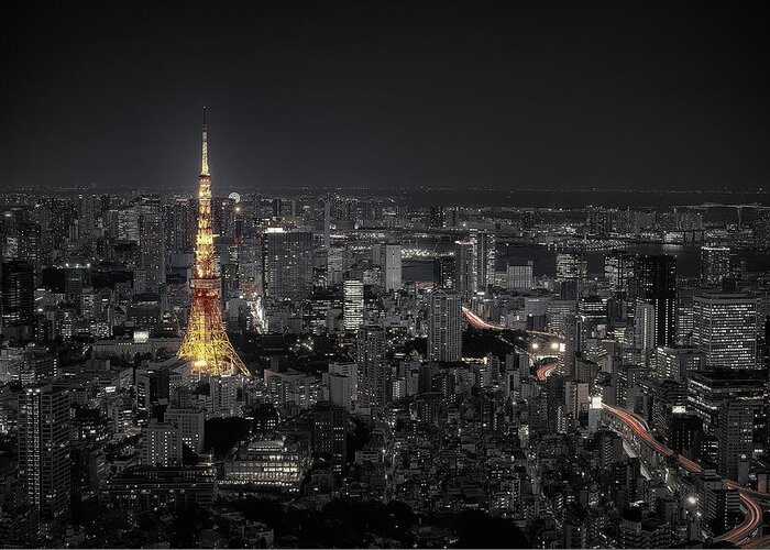 Cityscape Greeting Card featuring the photograph Tokyo At Night by Carlos Ramirez