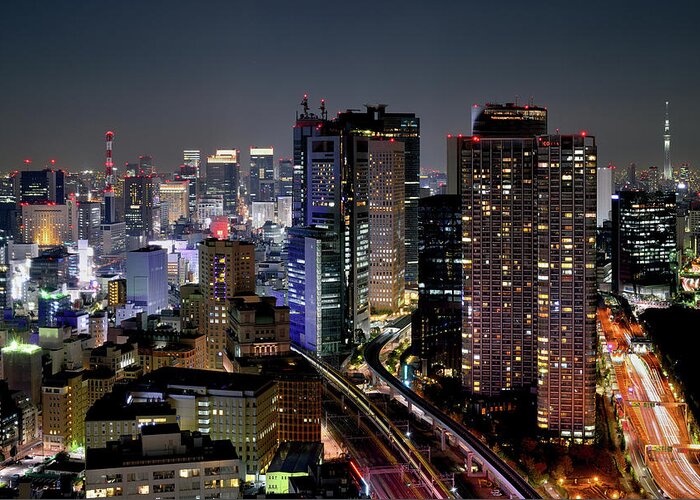 Downtown District Greeting Card featuring the photograph Tokyo Downtown At Night by Vladimir Zakharov
