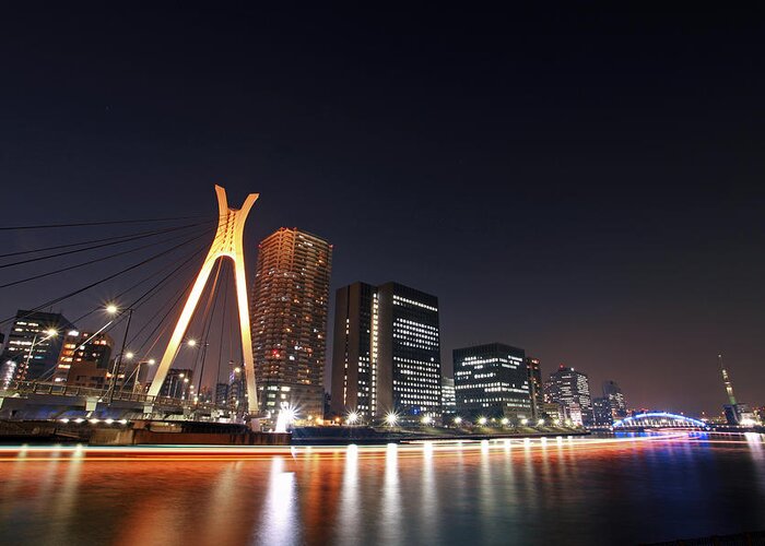 Built Structure Greeting Card featuring the photograph Tokyo Nightview Over Sumida-river by Photography By Zhangxun