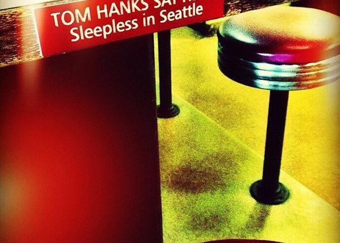 Cute Greeting Card featuring the photograph #tom #hanks Sat Here /// #seattle by Nick Lucey