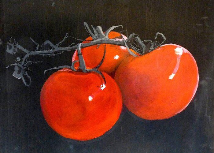 Tomatoes Greeting Card featuring the painting Tomatoes by Richard Le Page