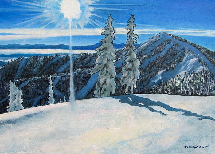 Schweitzer Mountain Resort Greeting Card featuring the painting Top of Little Blue by Whitney Palmer