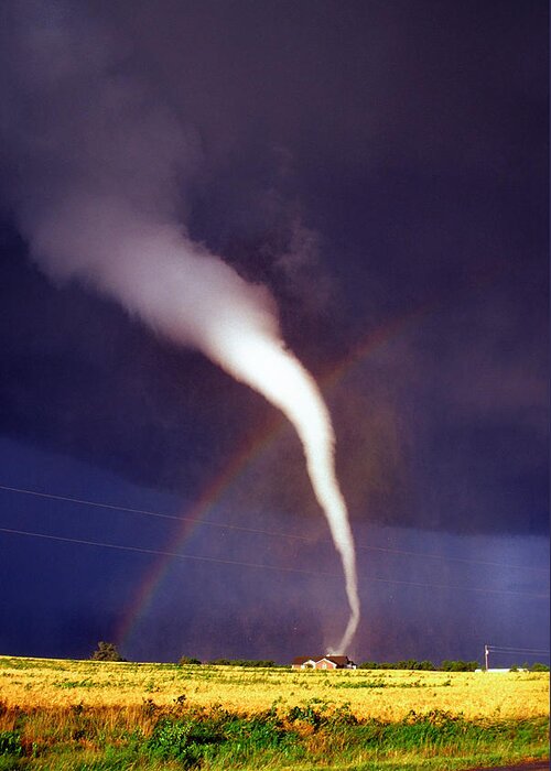 Tornado Greeting Card featuring the photograph Tornado with Rainbow in Mulvane Kansas by Jason Politte
