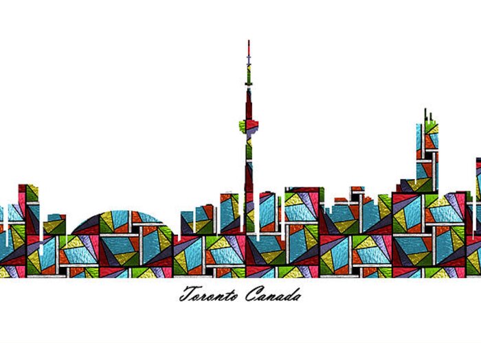 Fine Art Greeting Card featuring the digital art Toronto Canada Stained Glass Skyline by Gregory Murray