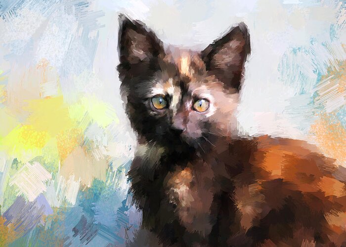 Kitten Greeting Card featuring the painting Tortoiseshell Kitten #2 by Jai Johnson