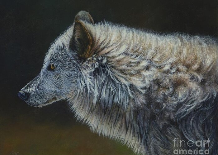Wolf; Wildlife Greeting Card featuring the painting Touchable by Rosellen Westerhoff
