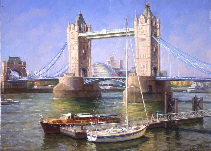 Cityscape Greeting Card featuring the painting Tower Bridge.London by Serguei Zlenko
