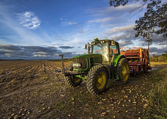 Potato Farm Greeting Card featuring the photograph Tractor on a Potato Farm by Robert Seifert