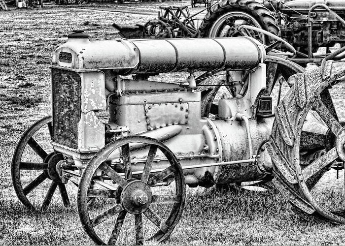 Black And White Greeting Card featuring the photograph Tractor by Ron Roberts