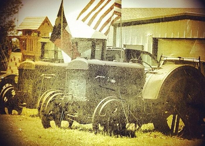 Blue Greeting Card featuring the photograph #tractor #rustic #rust #rustology by Wes Sloan