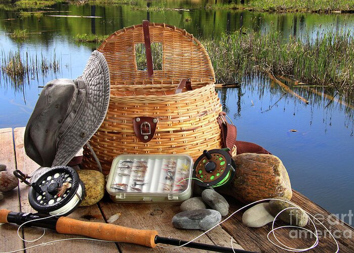 Traditional fly-fishing rod with equipment Greeting Card by Sandra