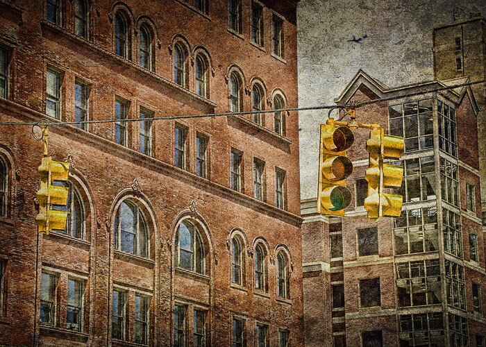 Art Greeting Card featuring the photograph Traffic Lights at an Urban intersection No.0201 by Randall Nyhof