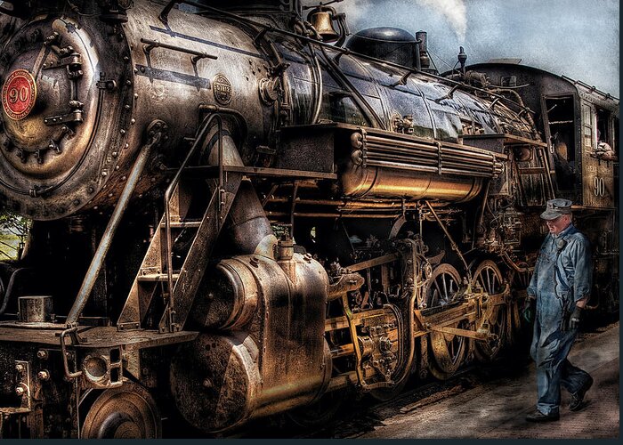 Savad Greeting Card featuring the photograph Train - Engine - Now boarding by Mike Savad